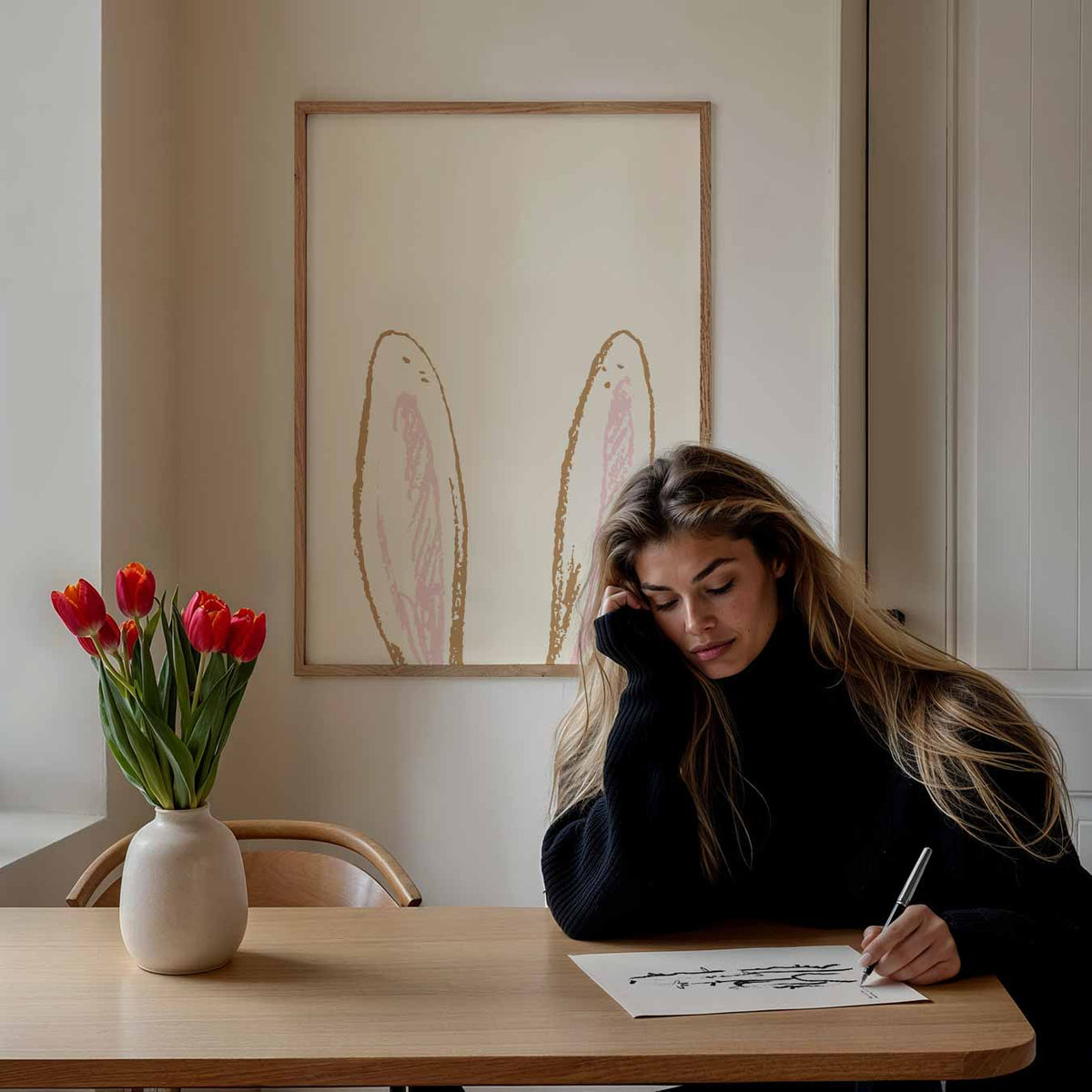 Vrolijke Konijnenoren – paasposter in staand formaat