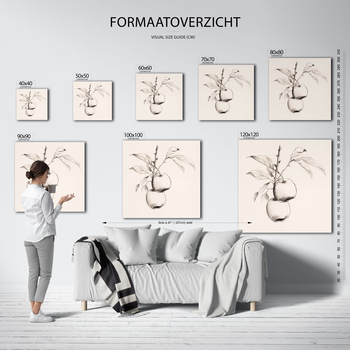 Twee appels aan tak – vierkante muurposter met kleurrijke vormen