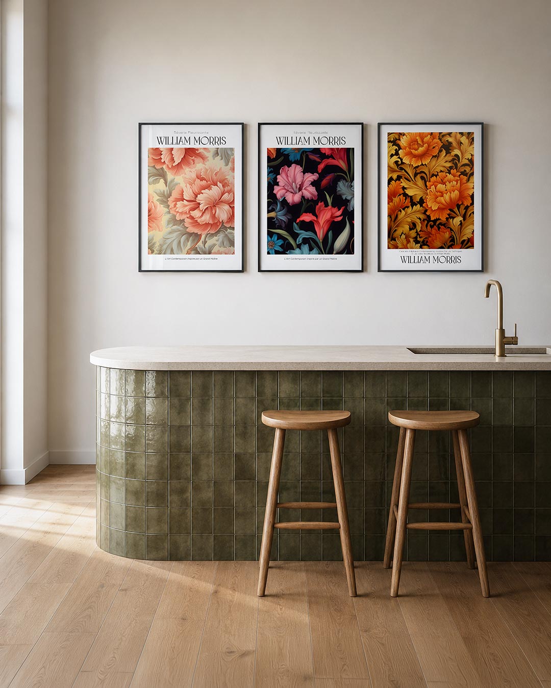 Bloemrijke patronen posterset – tweede productweergave – deze posterset toont weelderige bloemen in zachte