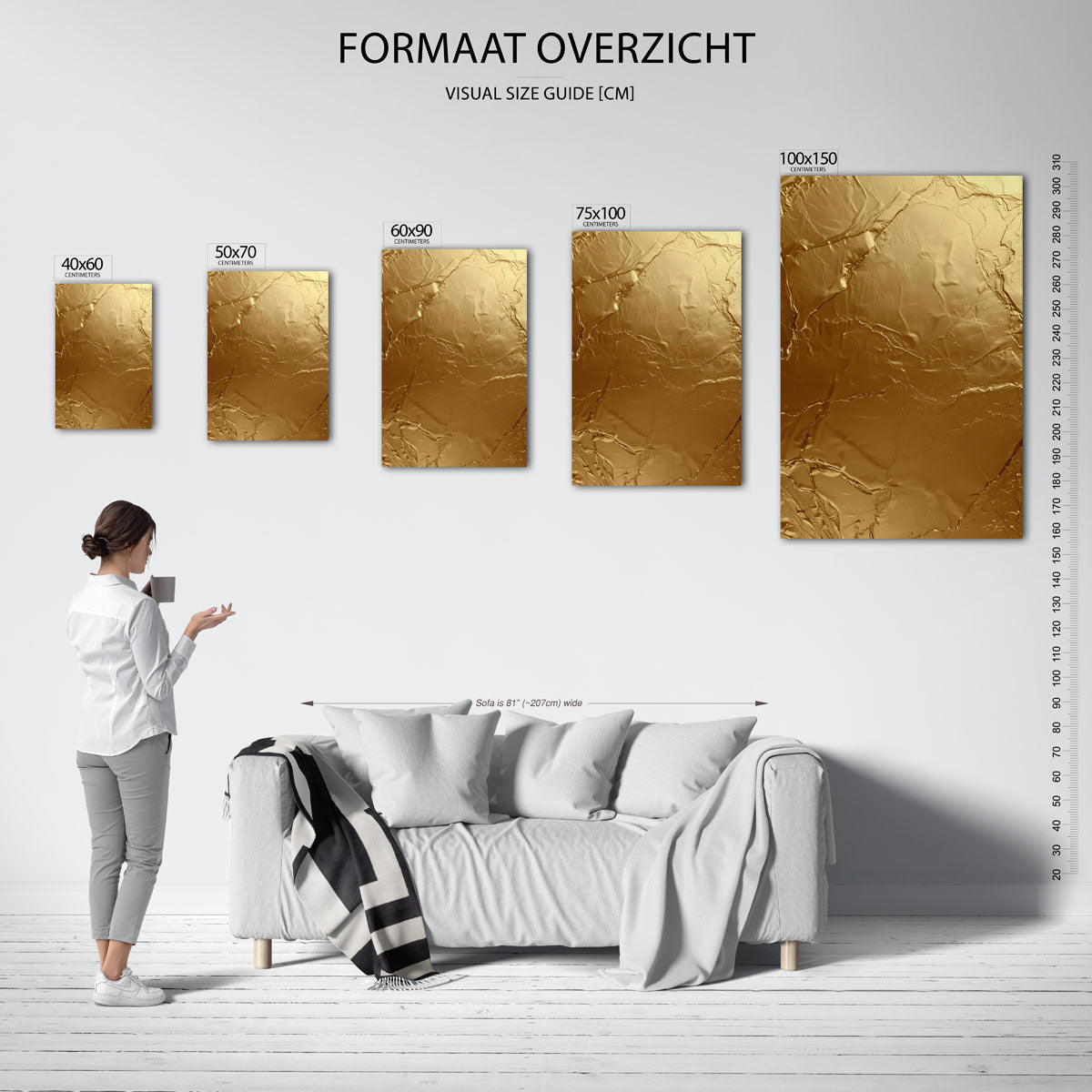 Gouden textuur – staand wanddecoratie kunstwerk