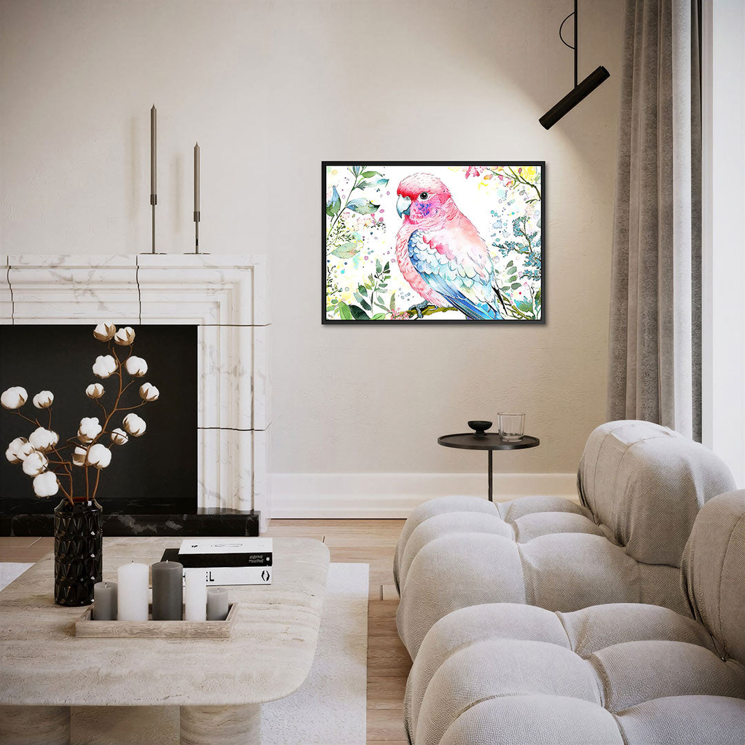 Vrolijke vogel illustratie – Dieren kunstwerk – liggende wanddecoratie