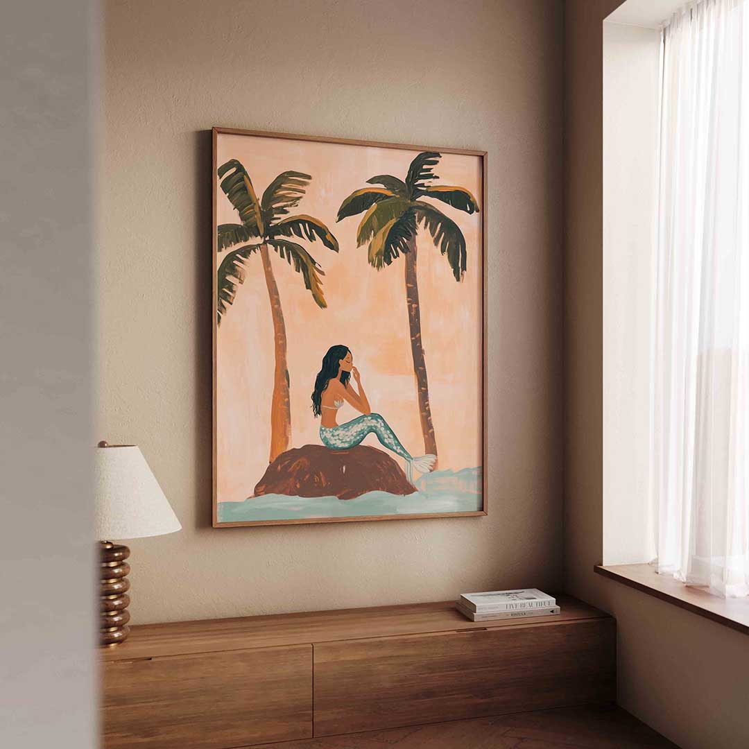Zeemeermin en palmbomen – tropische wandkunst als portret poster