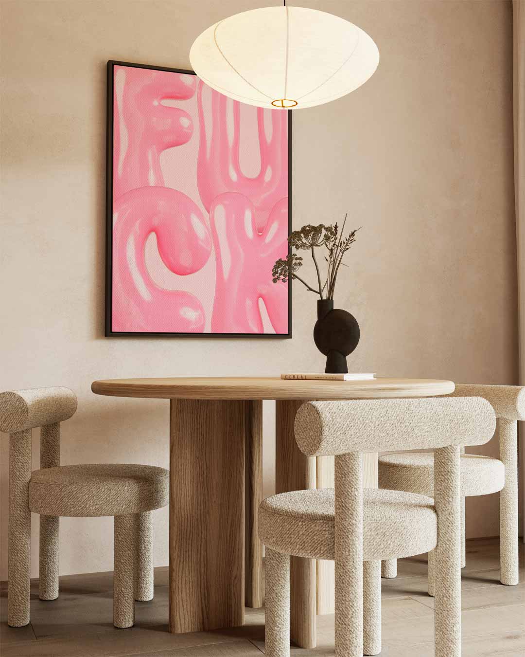 Speelse Roze Bubbelletters – dibond wanddecoratie in staand formaat
