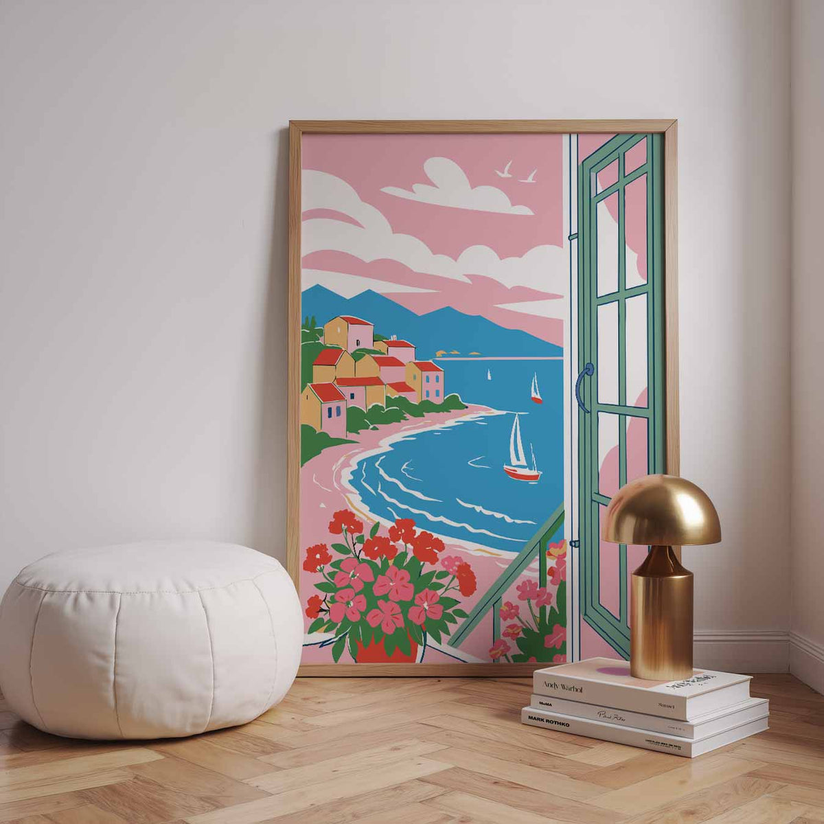 Zonnige Mediterrane Uitzicht – zomerse wandkunst als portret poster