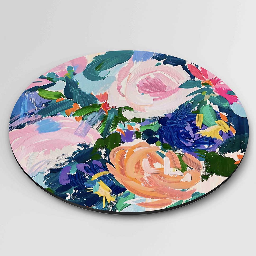 Bloemenpracht – ronde textuur wanddecoratie van WallArtistic