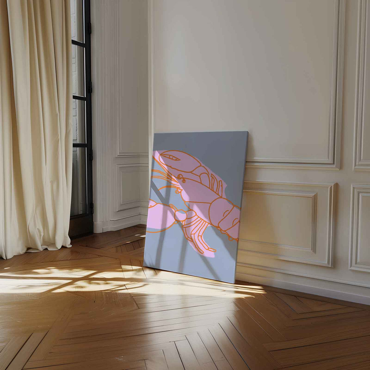 Kleurrijke Krabillustratie – staand kunstwerk voor modern interieur