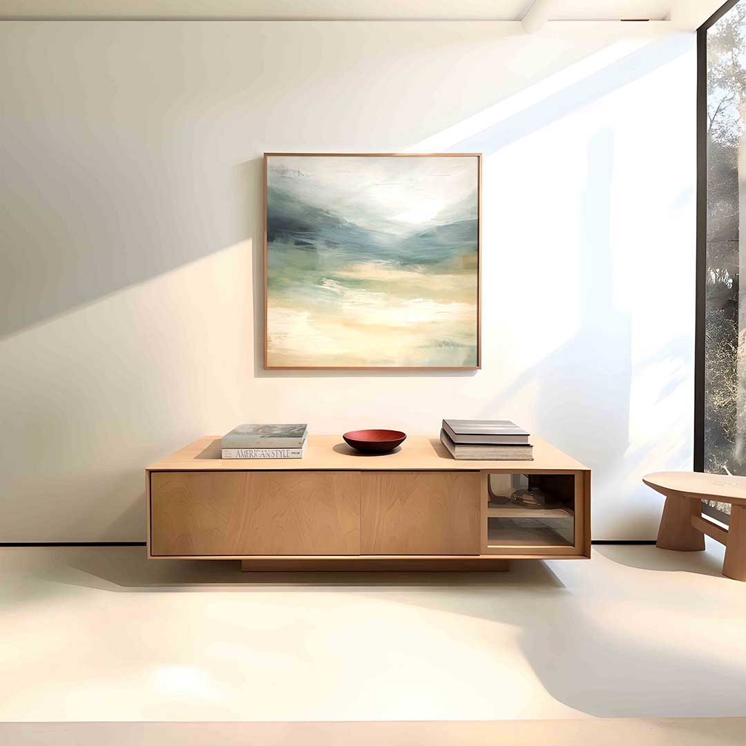 Abstracte landschapsweergave – vierkante abstracte wanddecoratie van WallArtistic