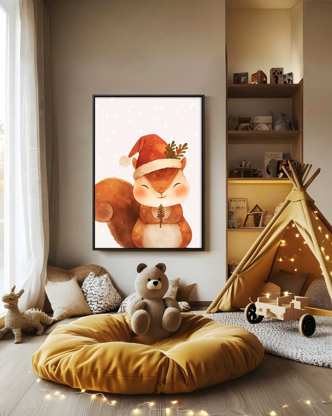 Vrolijk Eekhoorn Kerstkunstwerk – staand kunstwerk voor modern interieur