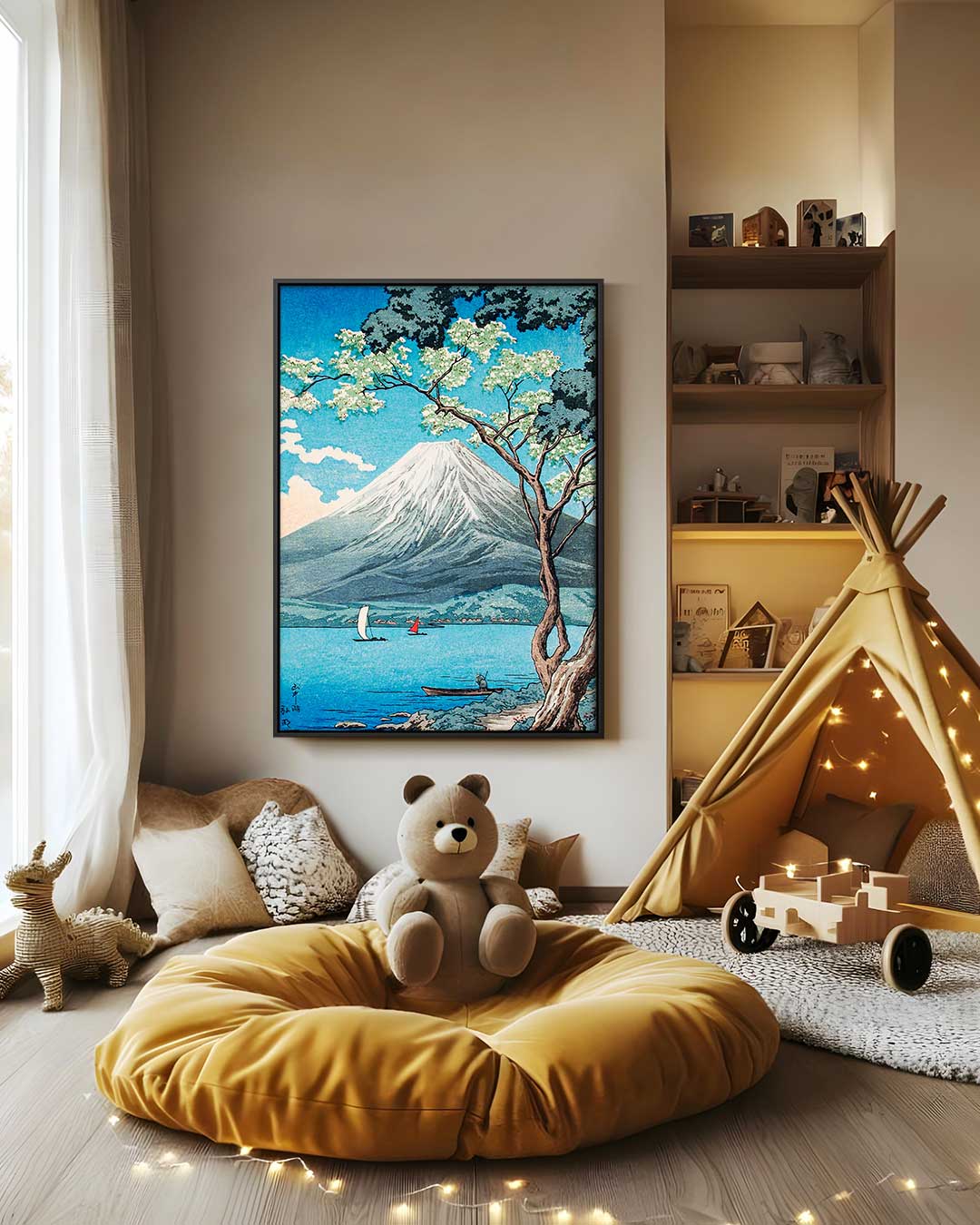 Serene Bergezichten bij de Berg – staand kunstwerk voor modern interieur