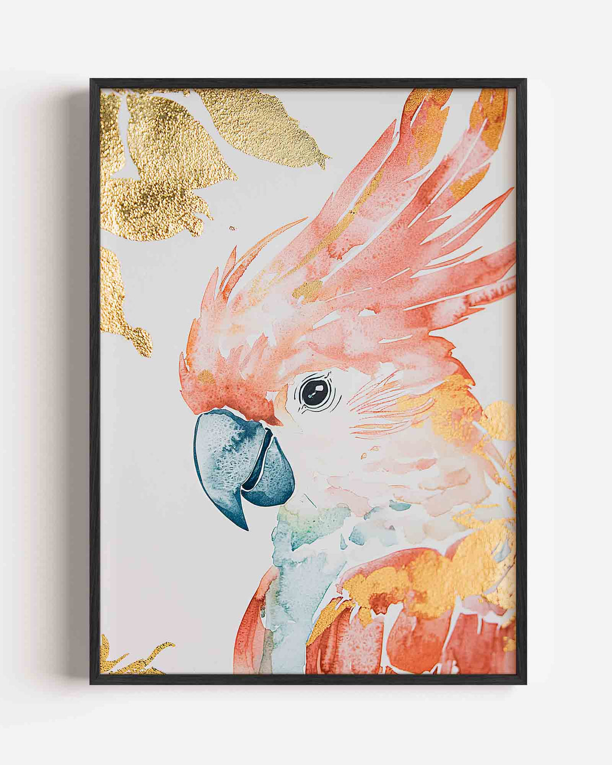Papegaai met gouden bladeren – dieren portret poster als wanddecoratie
