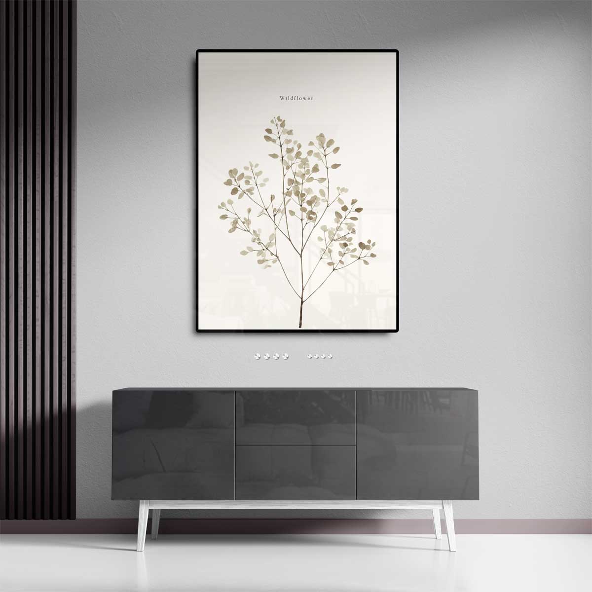 Minimalistische Wilde Bloem Illustratie – staand kunstwerk voor modern interieur