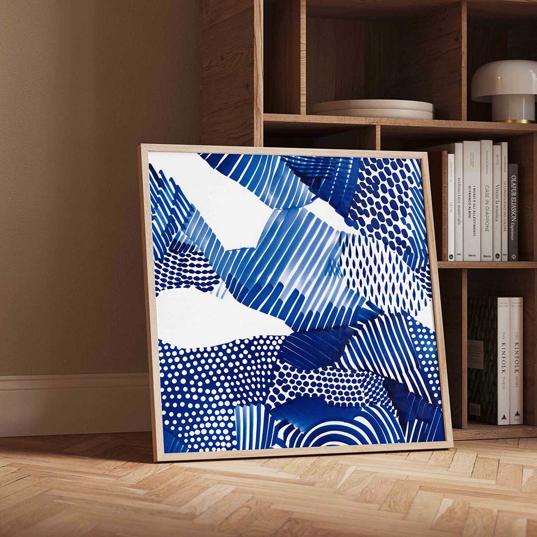 Abstracte blauwe patronen – geïllustreerde wandkunst als vierkante poster