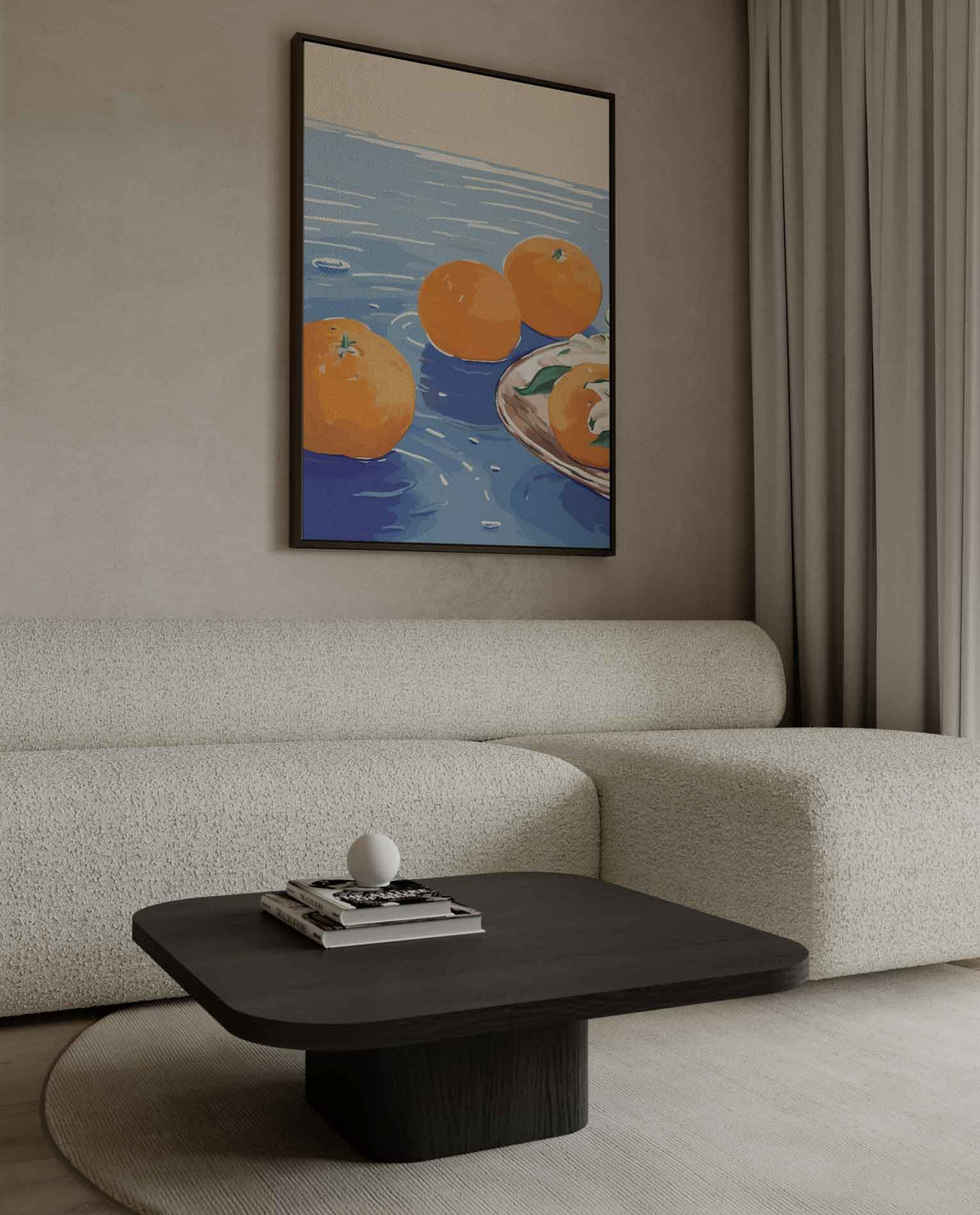 Zomers Citrus Geluk – kunstwerk met zwarte baklijst
