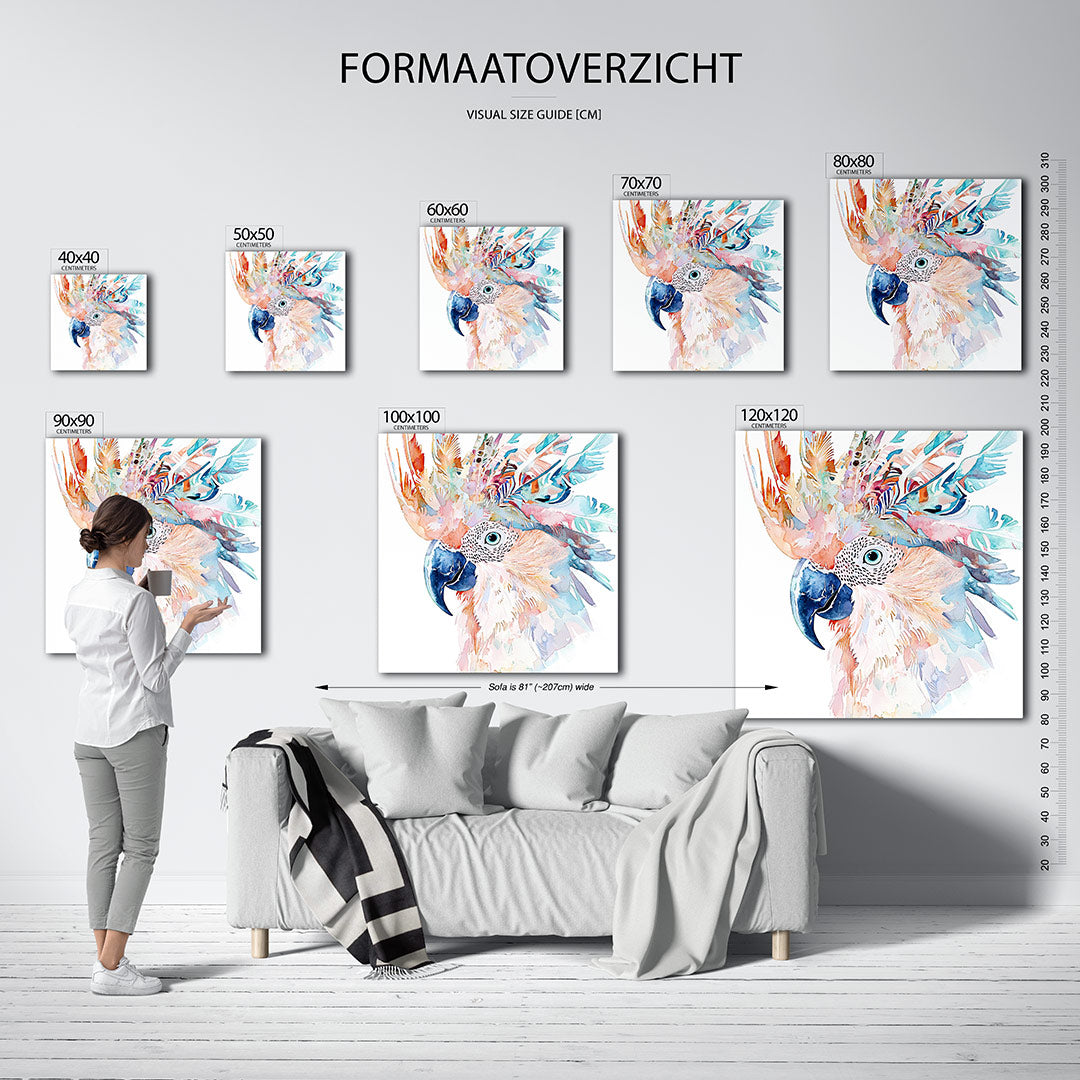Vrolijke vogel illustratie kunstwerk – dit kunstwerk toont een kleurrijke vogel met een speelse mix van vormen en tinten. De