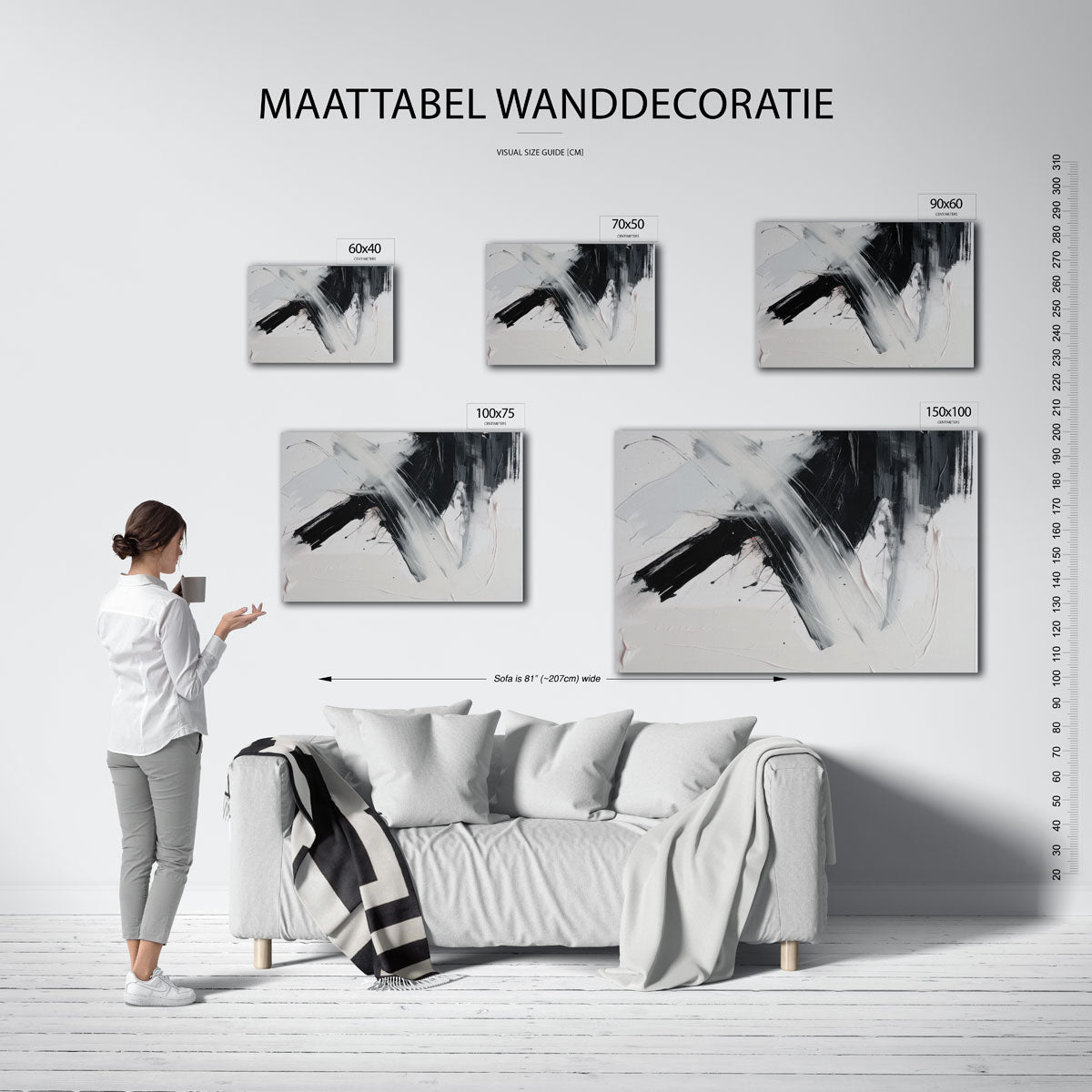 Penseelstreken – moderne liggende wandkunst