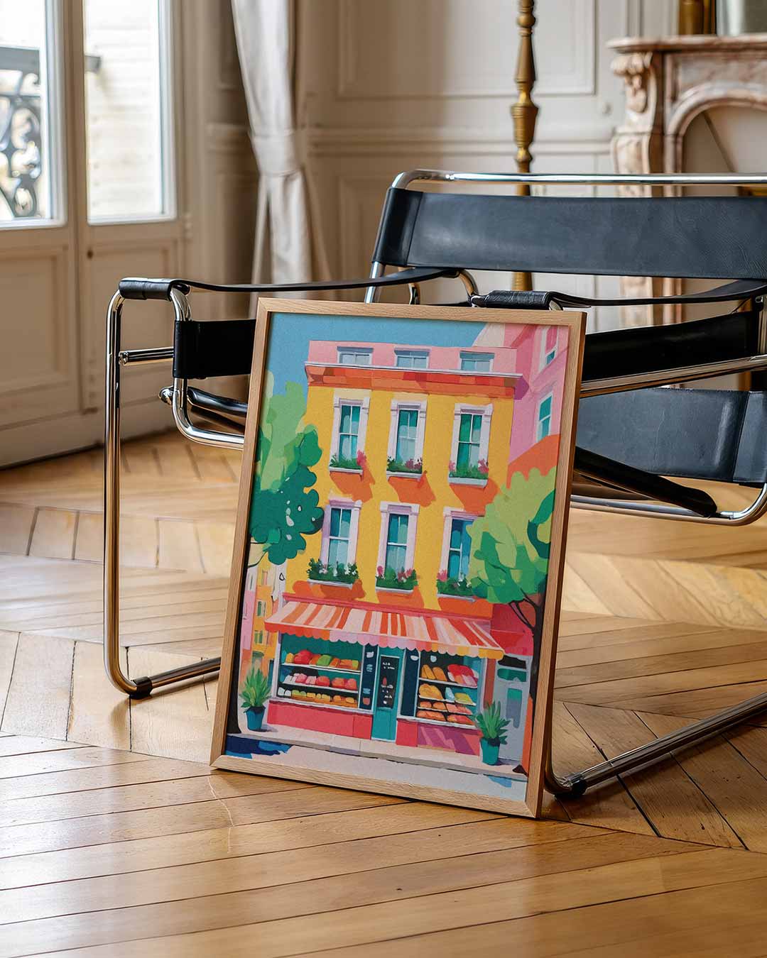 Vrolijke Straat in de Zomerzon – urban poster in staand formaat