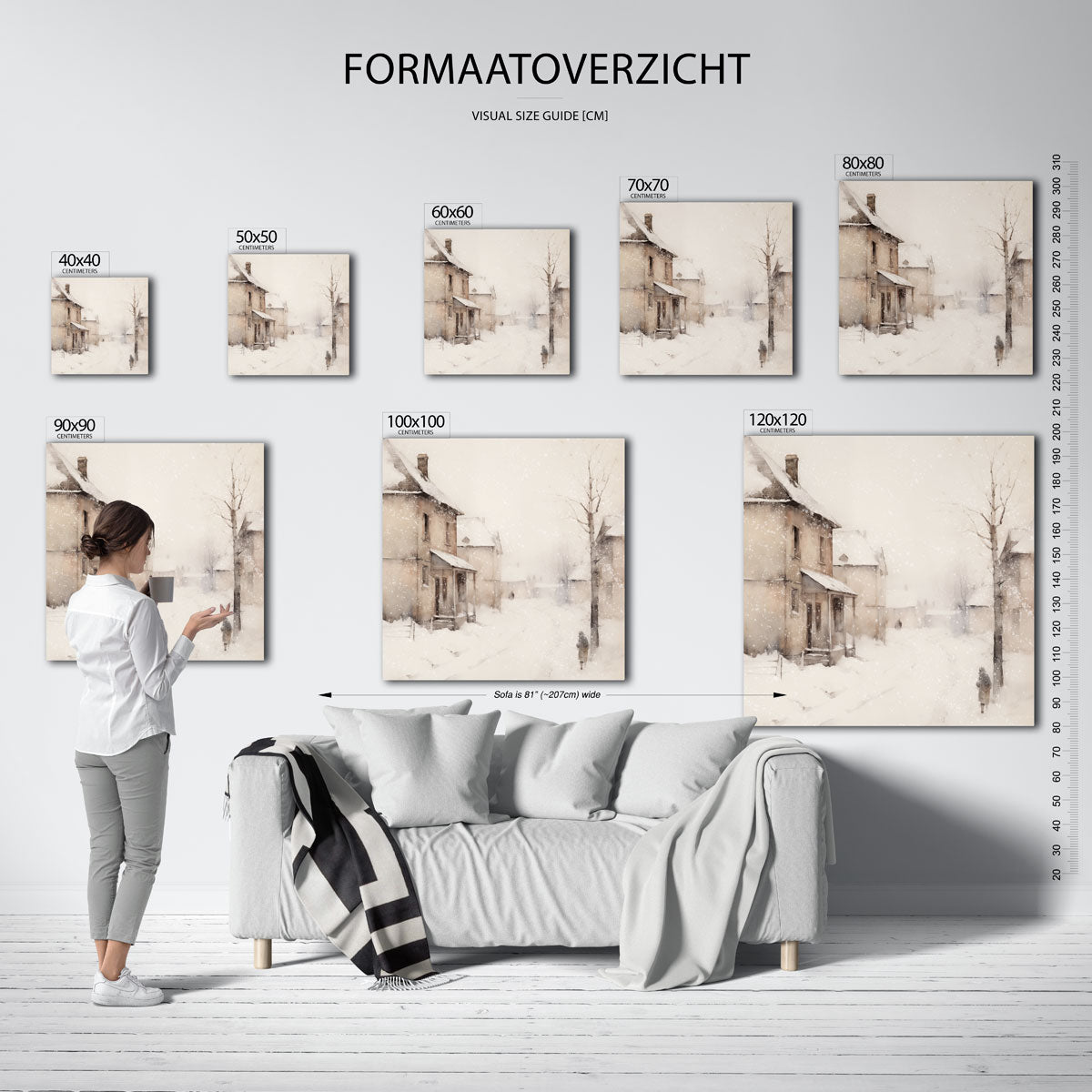 Winterse straat – vierkante muurposter voor kerst