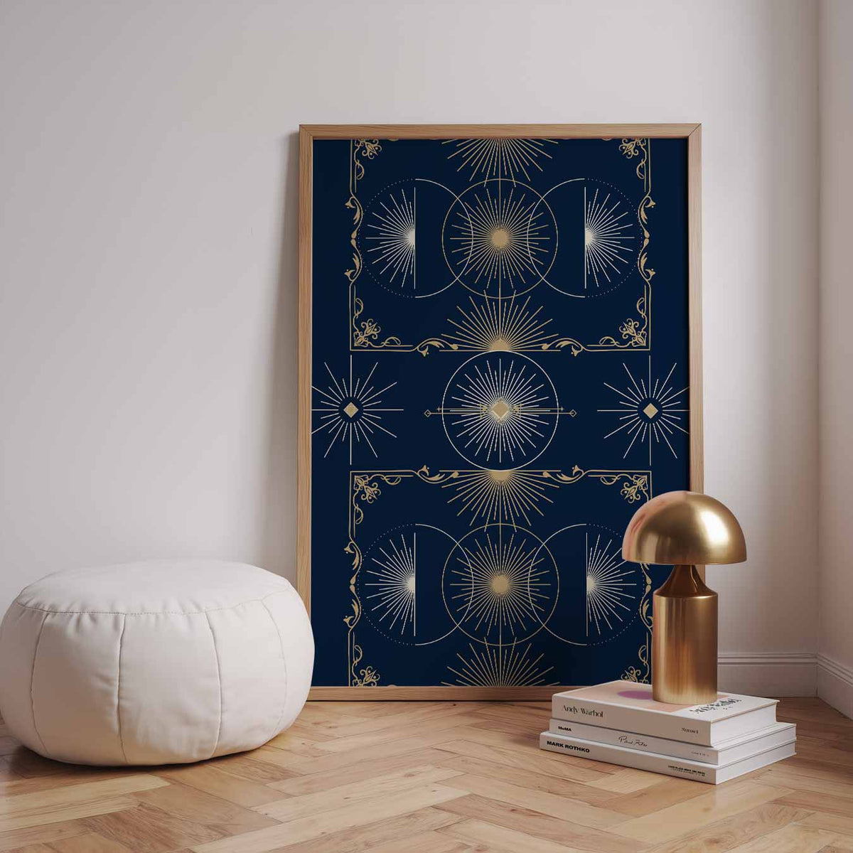 Art Deco Zonnestralen – staande muurposter met mindful uitstraling