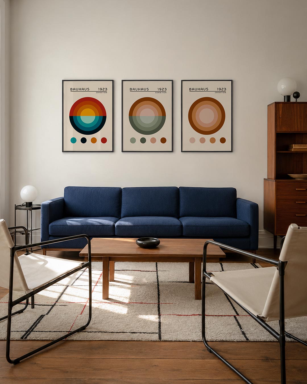 Kleurrijke cirkelcompositie driedelige posterset – deze posterset in drie delen toont een harmonie van overlappende cirkels