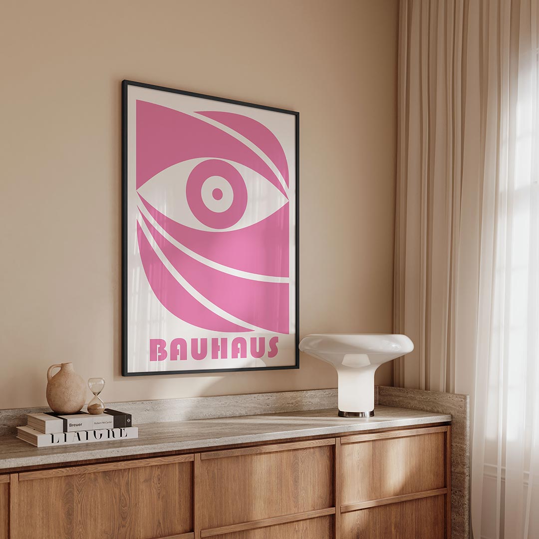 Oog en lijnen – geometrische Bauhaus poster in staand formaat
