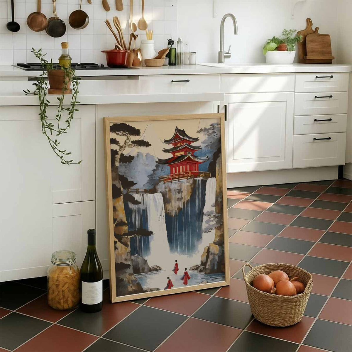 Japanse Waterval Tempel – staande muurposter met zomerse uitstraling