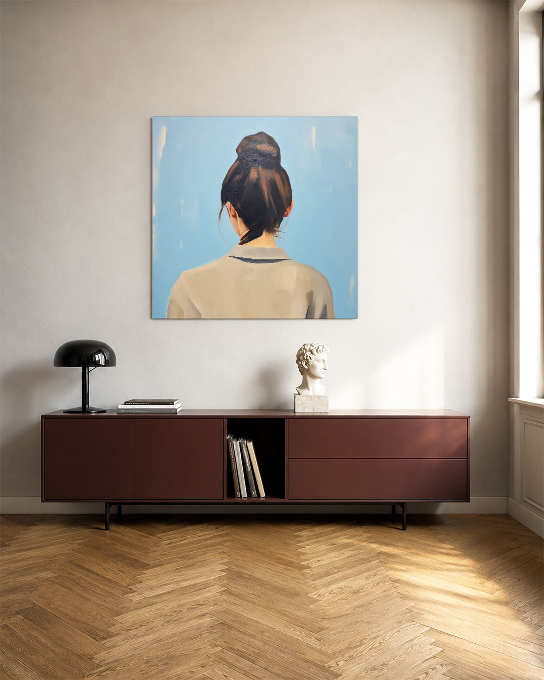 Vrouwelijke rugaanzicht kunstwerk – tweede productweergave – dit kunstwerk toont een vrouw van achteren met een opgestoken