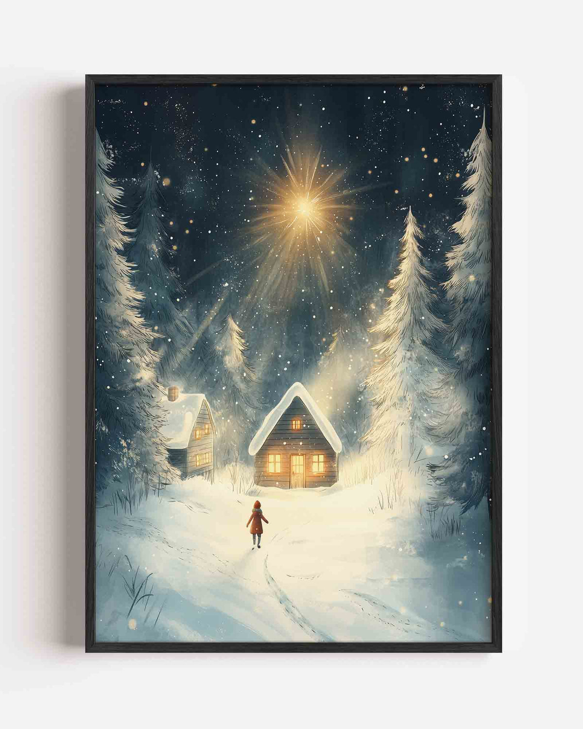 Sneeuwlandschap met huisjes – kids portret poster als wanddecoratie