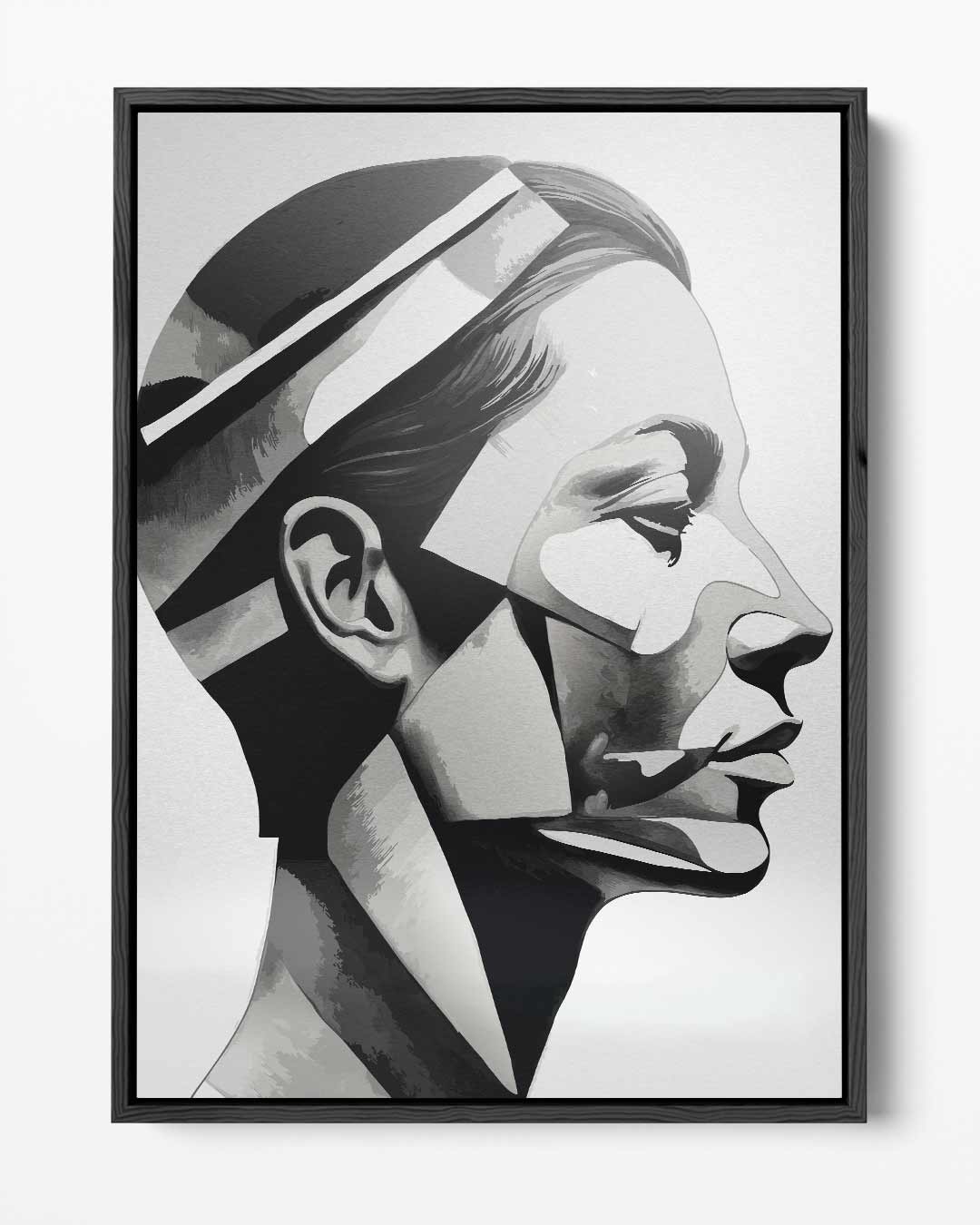 Geometrisch Portret in Grijstinten – portret kunstwerk als wanddecoratie