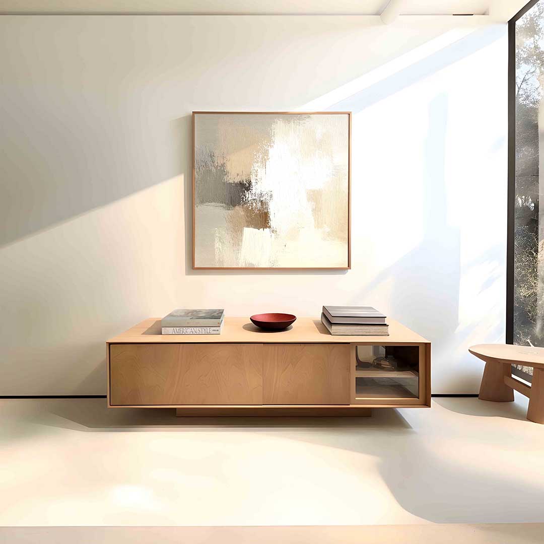 Abstracte beige en grijze – vierkante abstracte textuur wanddecoratie van WallArtistic