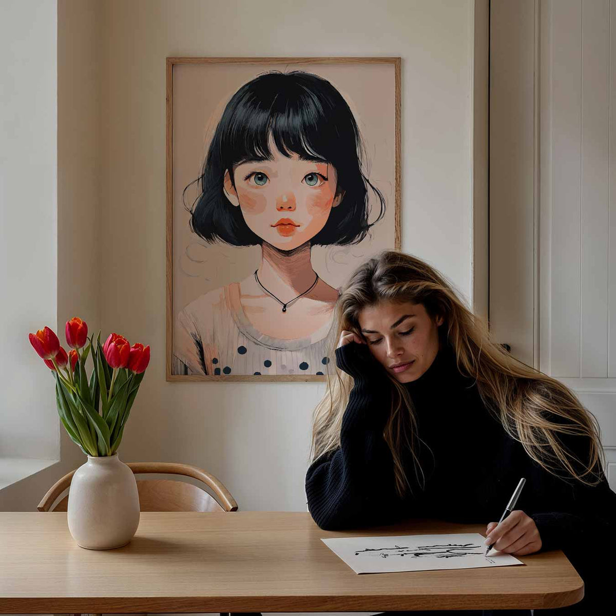 Dromerige Meisjesportret – zomerse wandkunst als portret poster