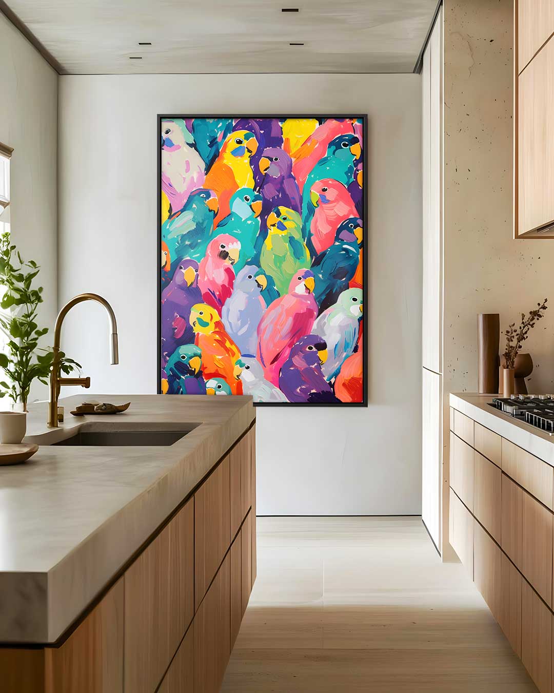 Kleurrijke Papegaaienpracht – modern portret kunstwerk van WallArtistic