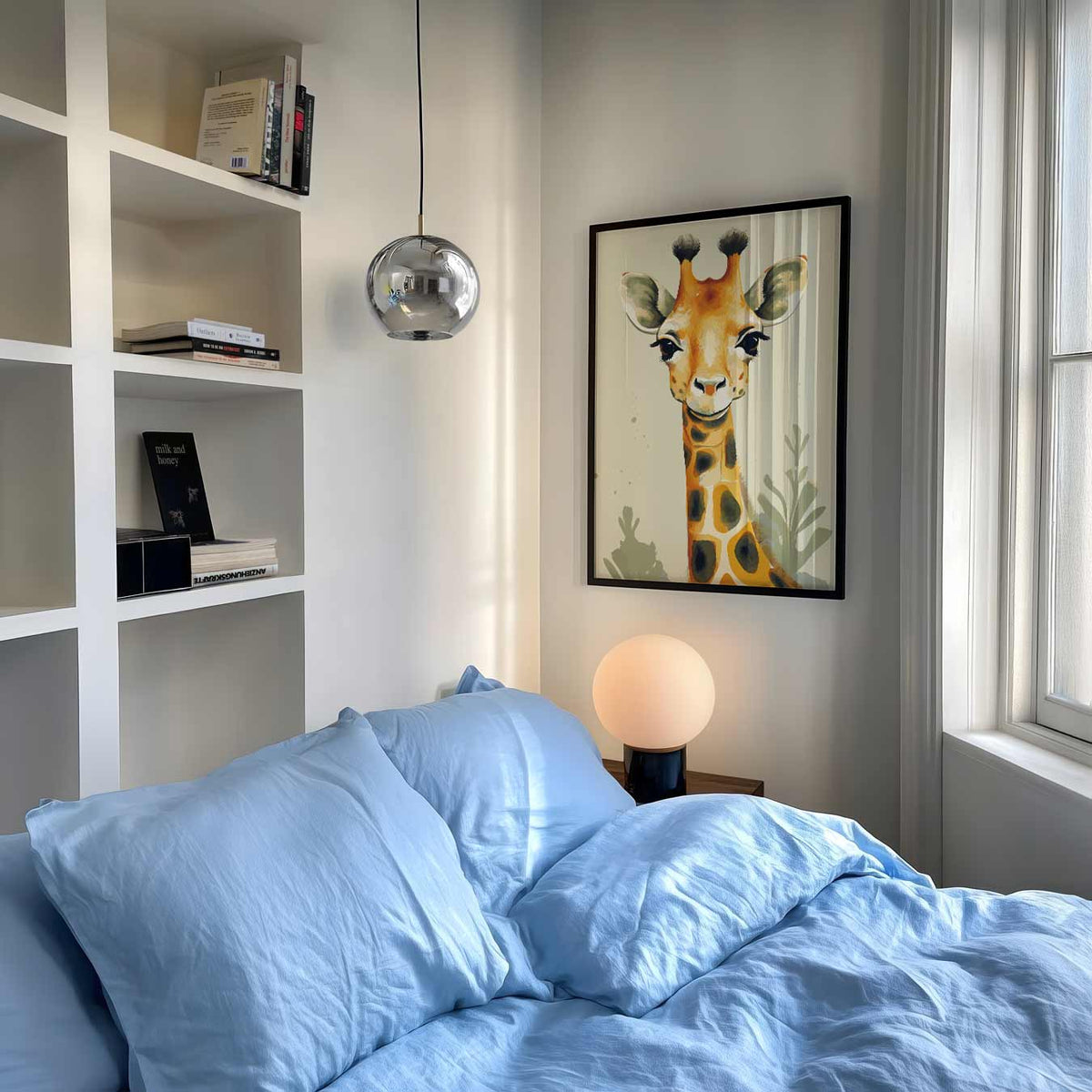 Vrolijke Giraffe Kunstposter – speelse wandkunst als portret kinderposter