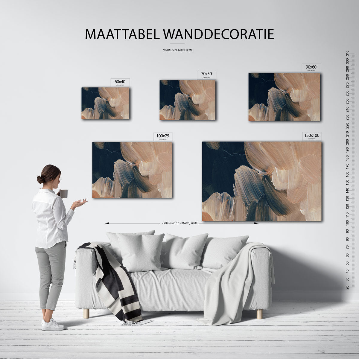 Organische penseelstreken – Zwart – moderne liggende wandkunst