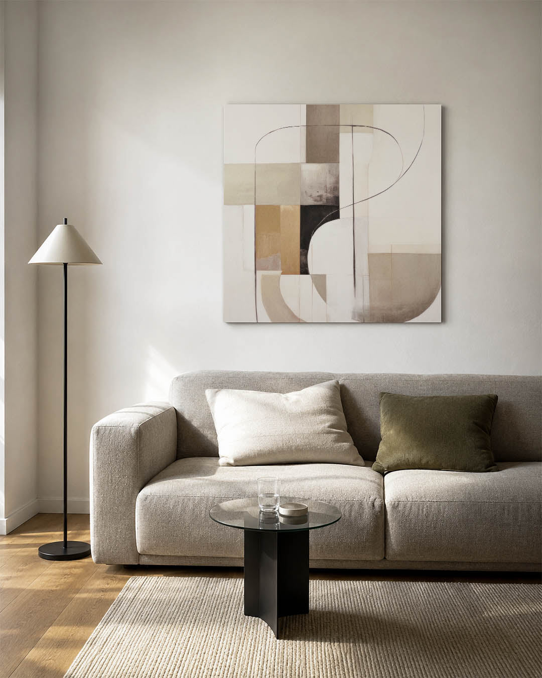 Geometrische vormen kunstwerk – vierkante wanddecoratie – dit werk toont een compositie van overlappende rechthoeken en
