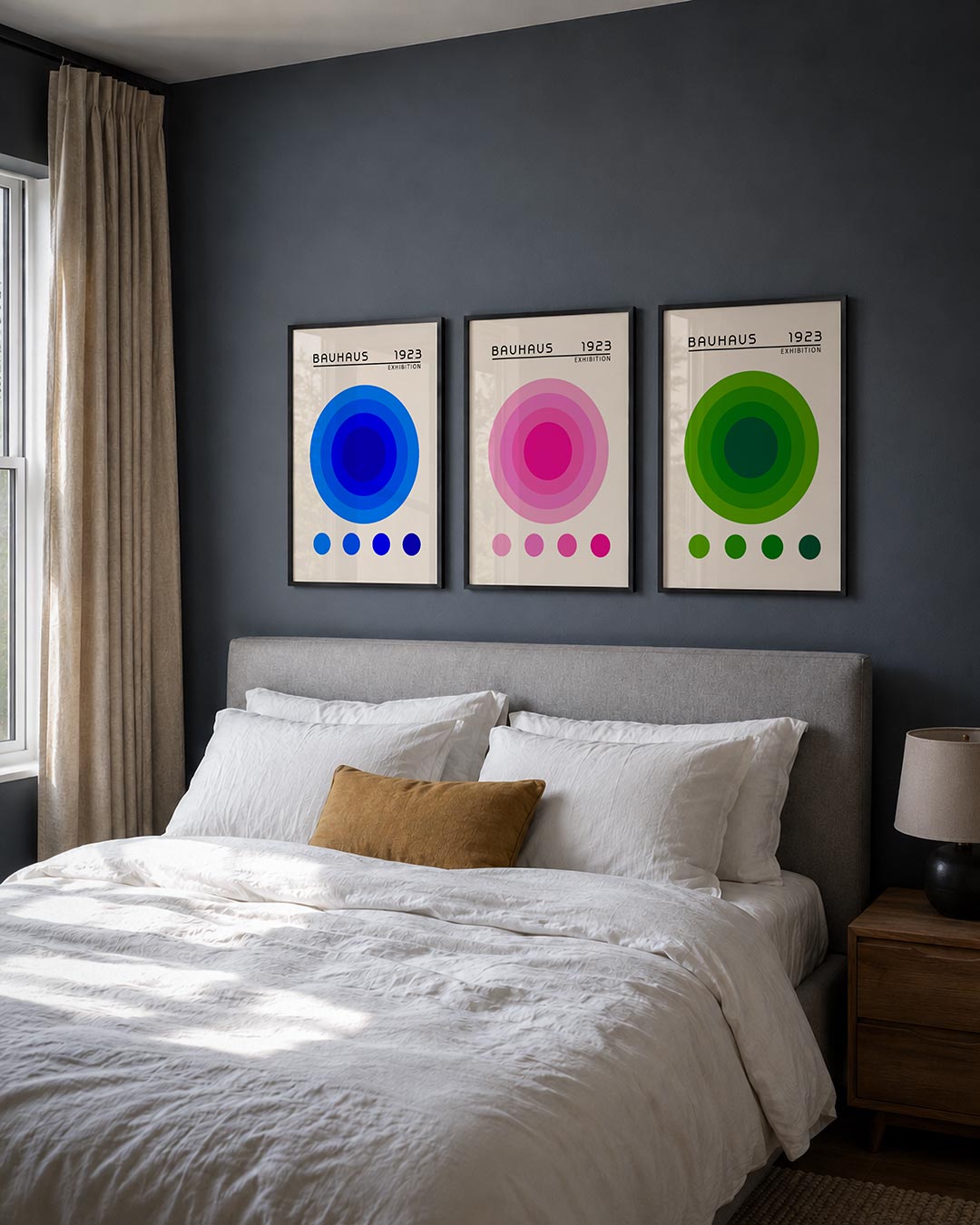 Cirkelharmonie posterset – derde productweergave – deze posterset in drie delen toont een groot blauw cirkelpatroon met vier