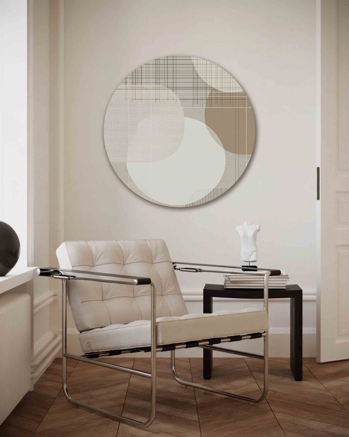 Abstracte vormen – abstracte muurcirkel als ronde wanddecoratie