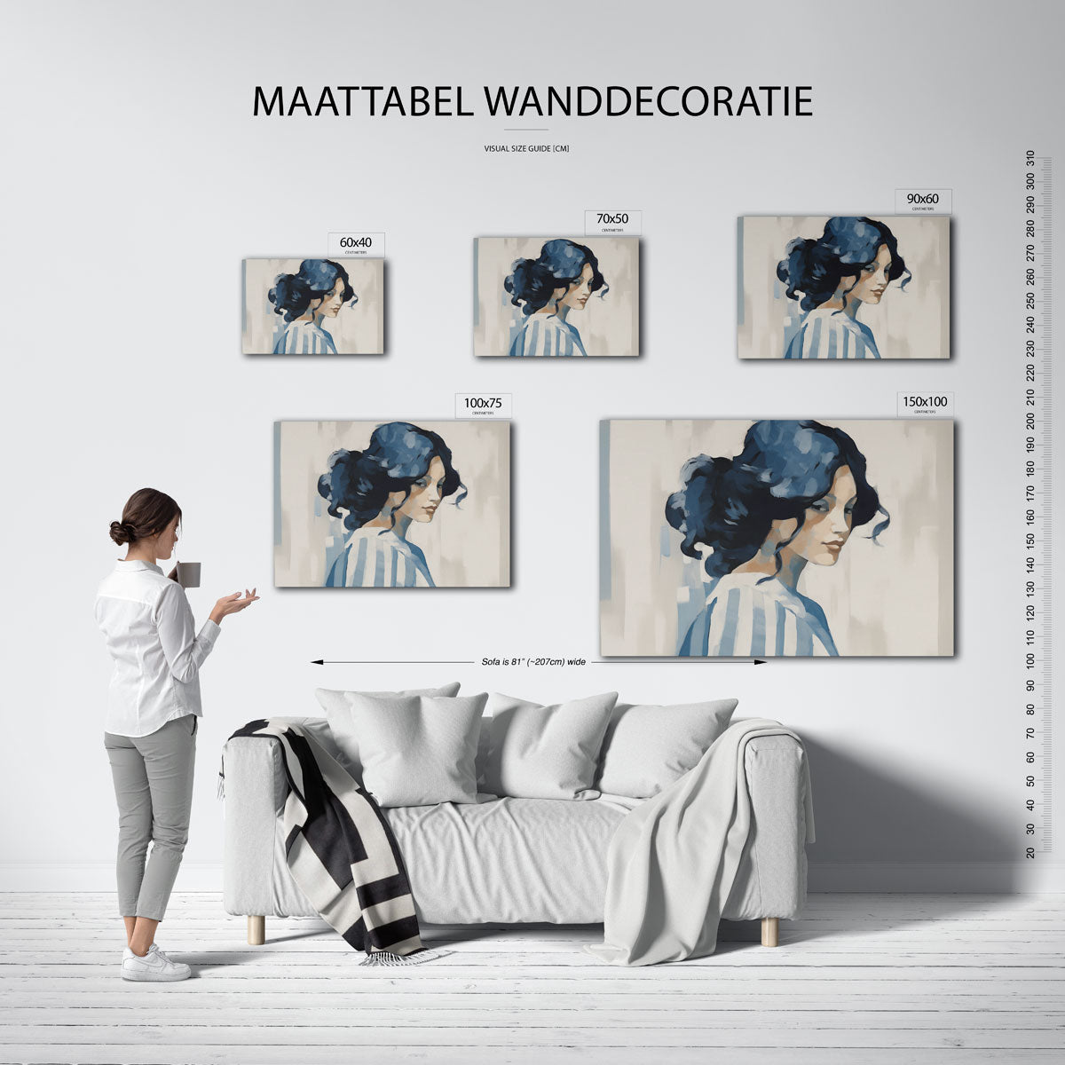 Dromerige vrouw – moderne liggende wanddecoratie