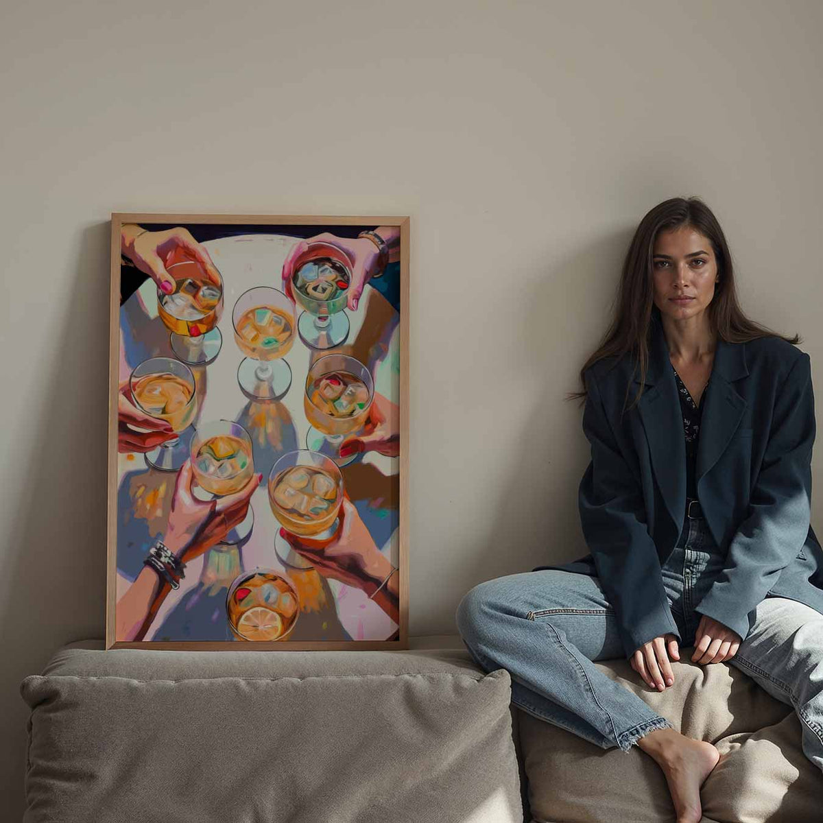 Gezellige Cheers Avond – staande keuken wanddecoratie van WallArtistic