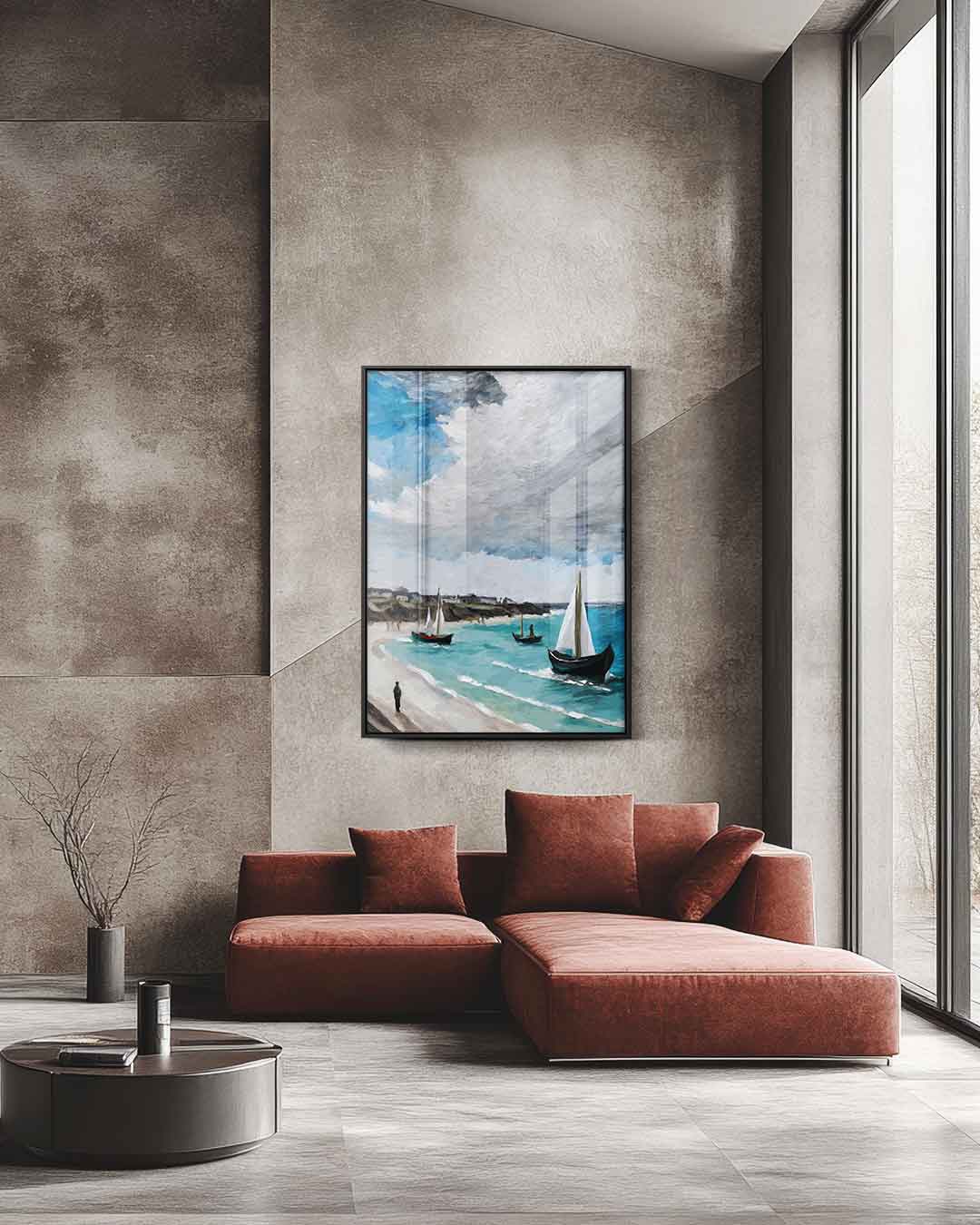 Zeezicht met Vissersboten – staande wandkunst voor woonkamer of interieur