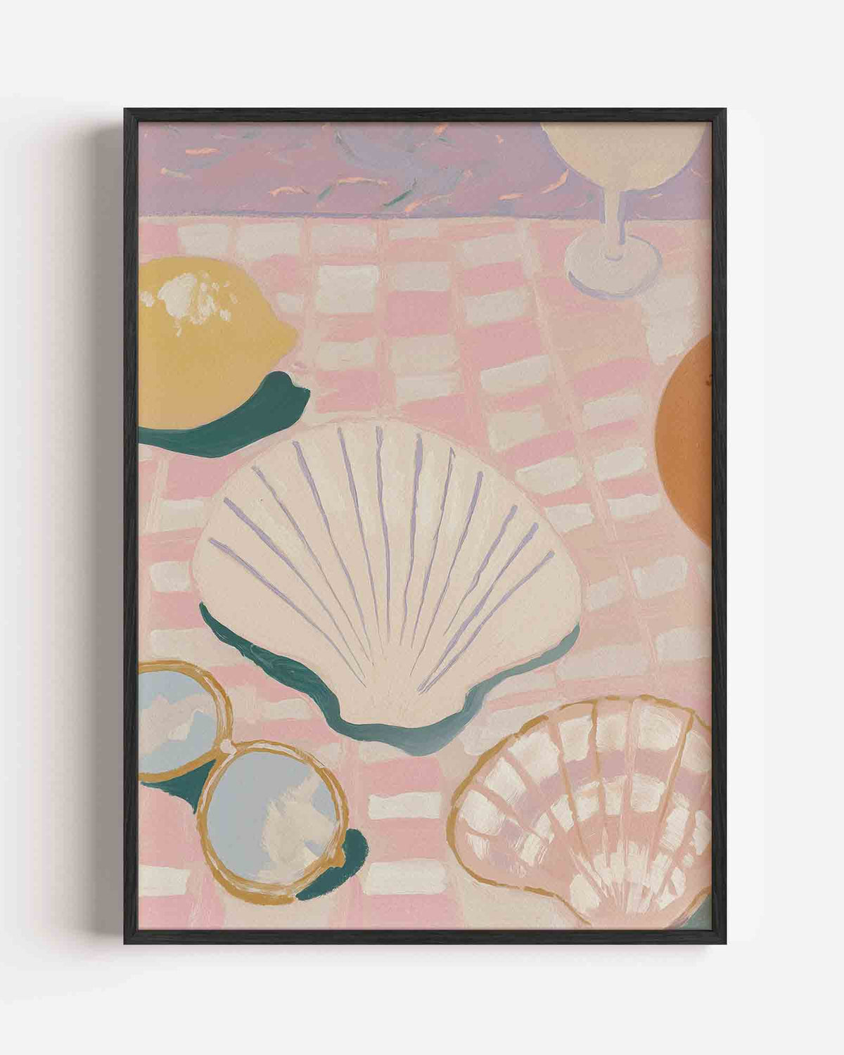 Schelpen en citroen – pastel portret poster als wanddecoratie