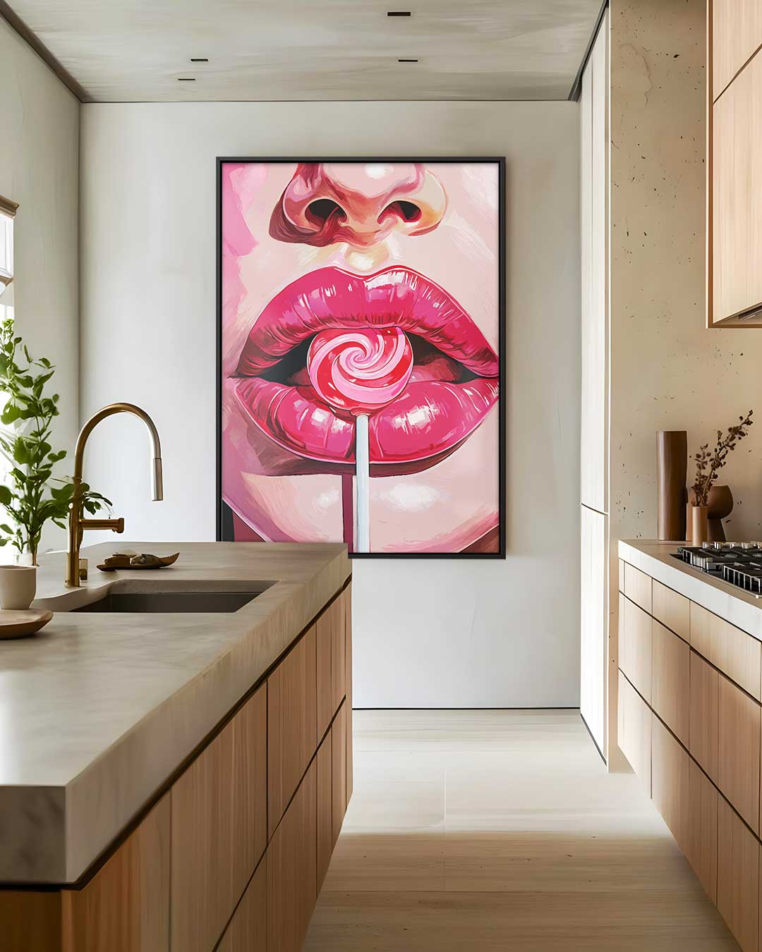 Pop Art Lolly Lips – dibond wanddecoratie in staand formaat