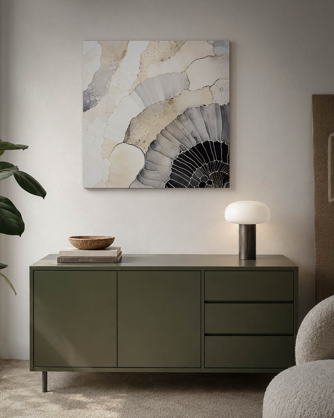 Organische vormen compositie kunstwerk – detailweergave – dit werk toont een vloeiende compositie van organische vormen en