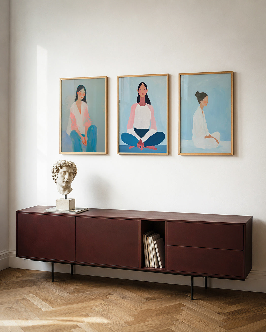 Zachte kleurvlakken posterset – tweede productweergave – een serene figuur in zachte tinten