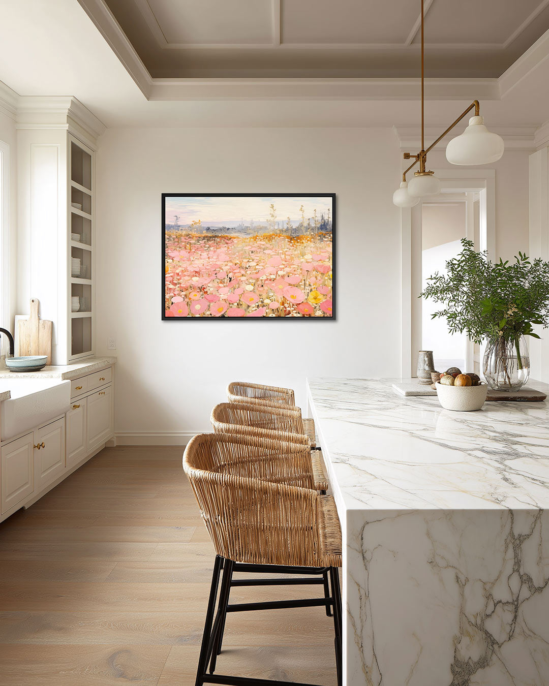 Bloemenveld in pastel – liggende wanddecoratie
