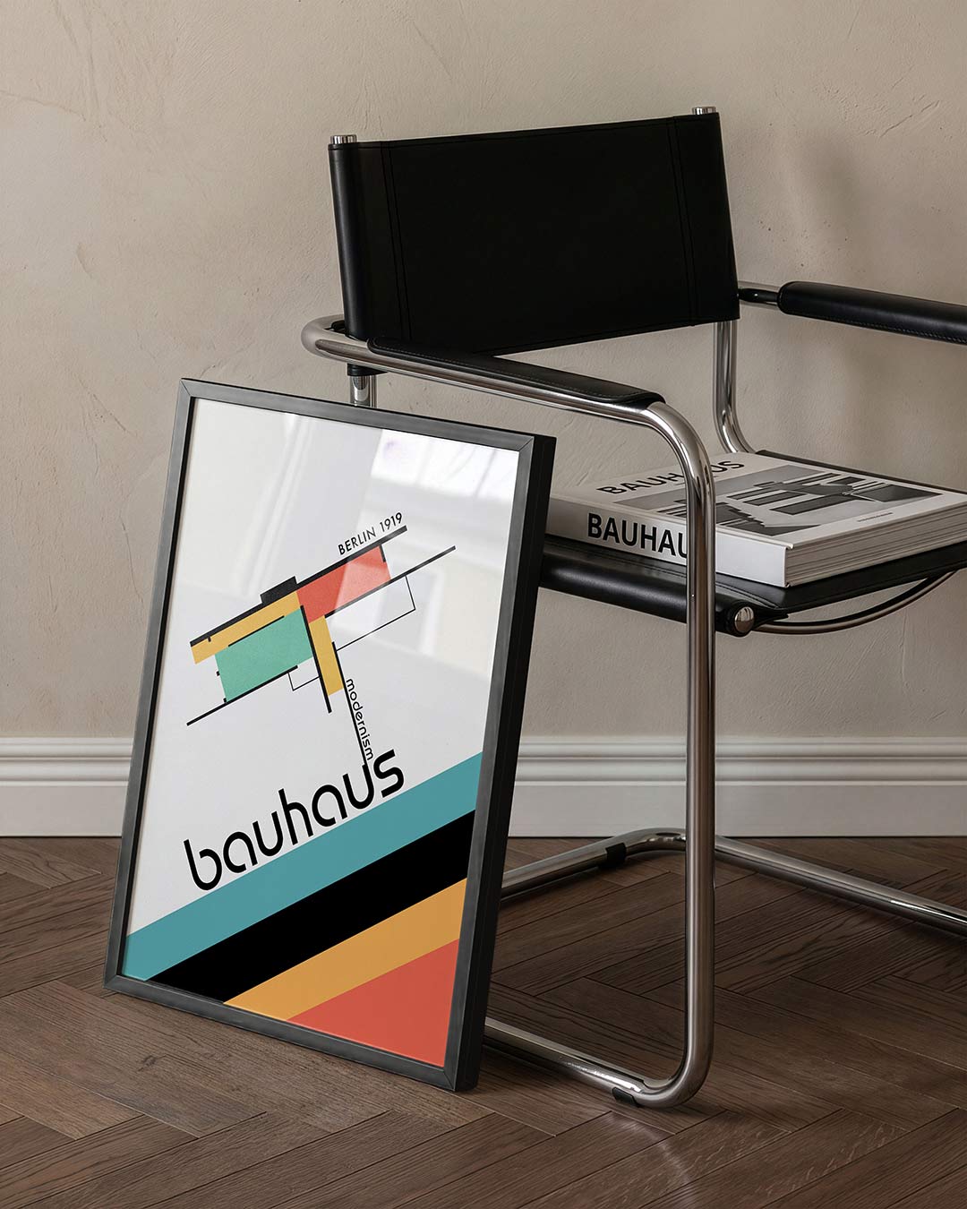 Lijnen en kleurvlakken – staande Bauhaus poster voor aan de muur