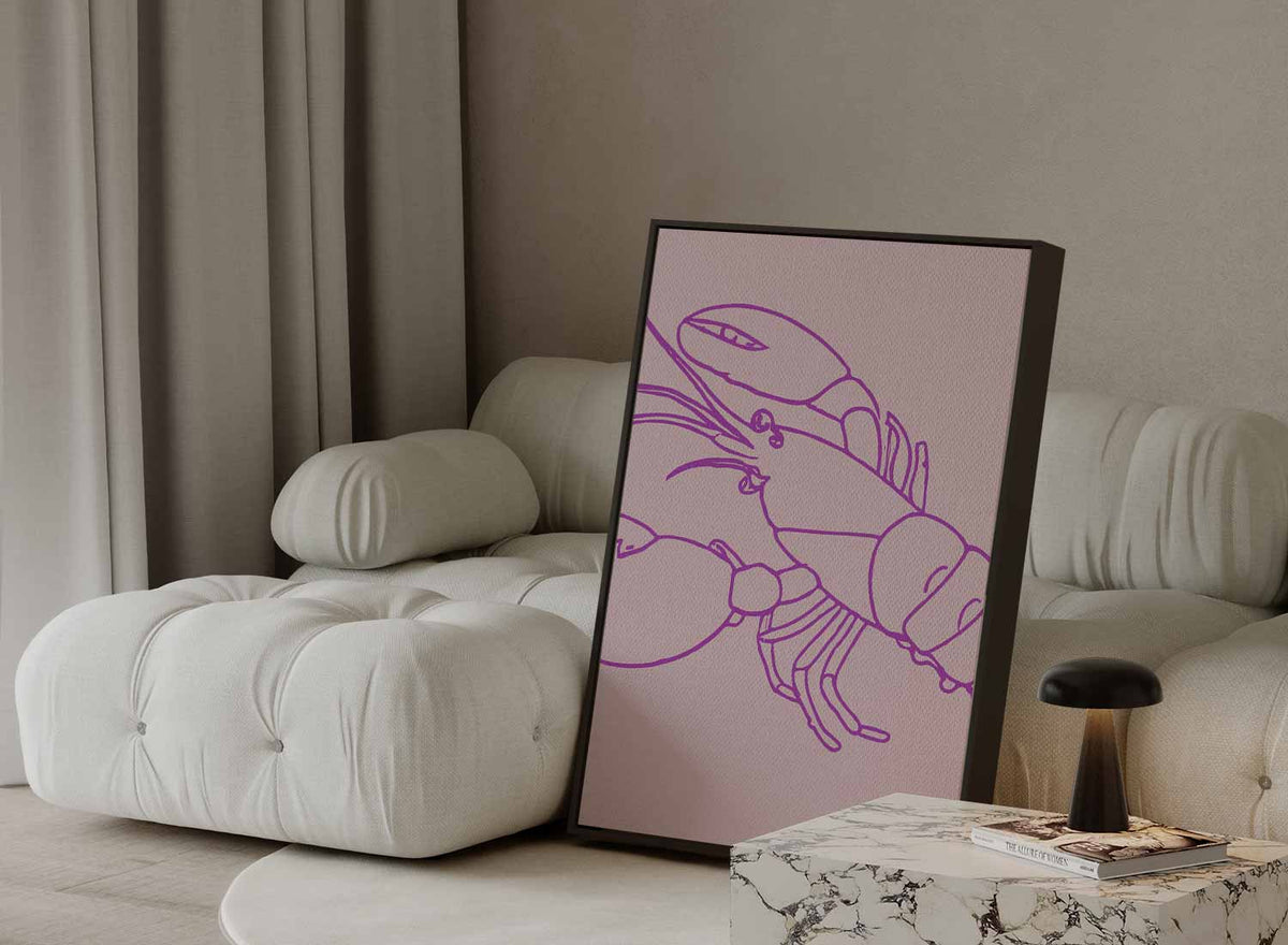 Vrolijke Roze Kreeft Illustratie – plexiglas wanddecoratie in portret formaat