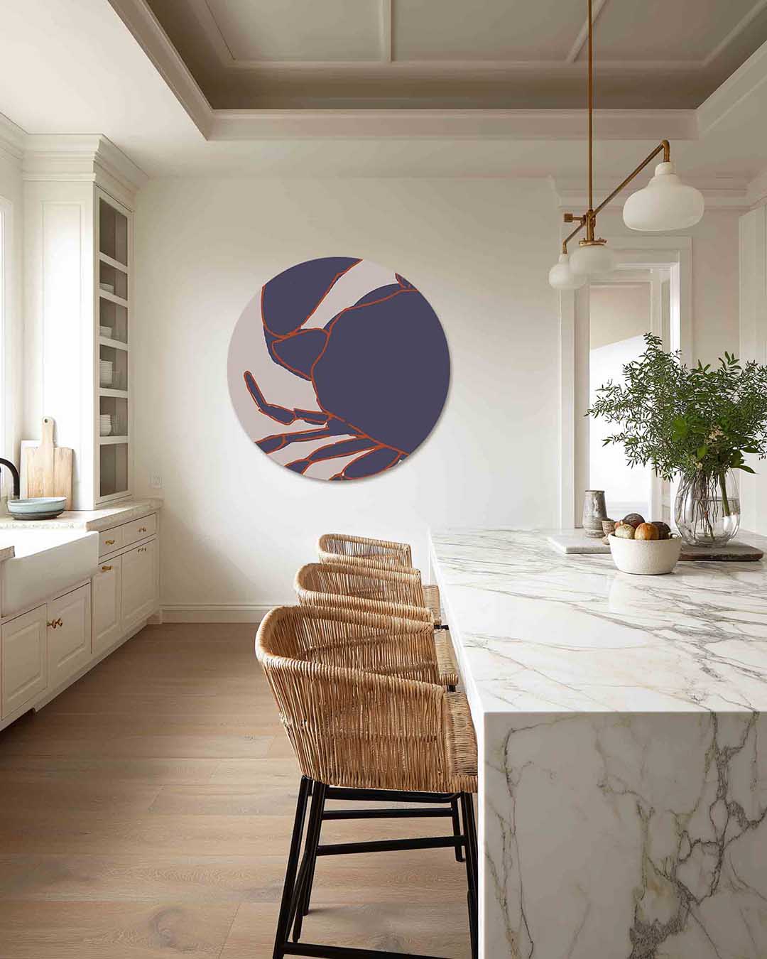 Krab illustratie – abstracte muurcirkel als ronde wanddecoratie