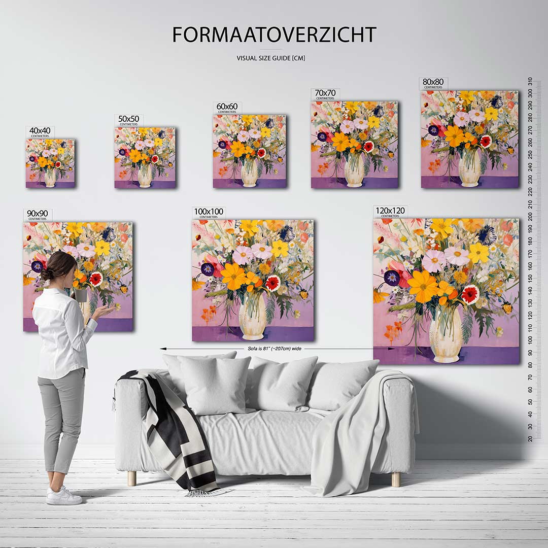 Bloemenpracht in vaas kunstwerk – dit toont een levendig boeket bloemen in een vaas, met een harmonieuze mix van kleuren en