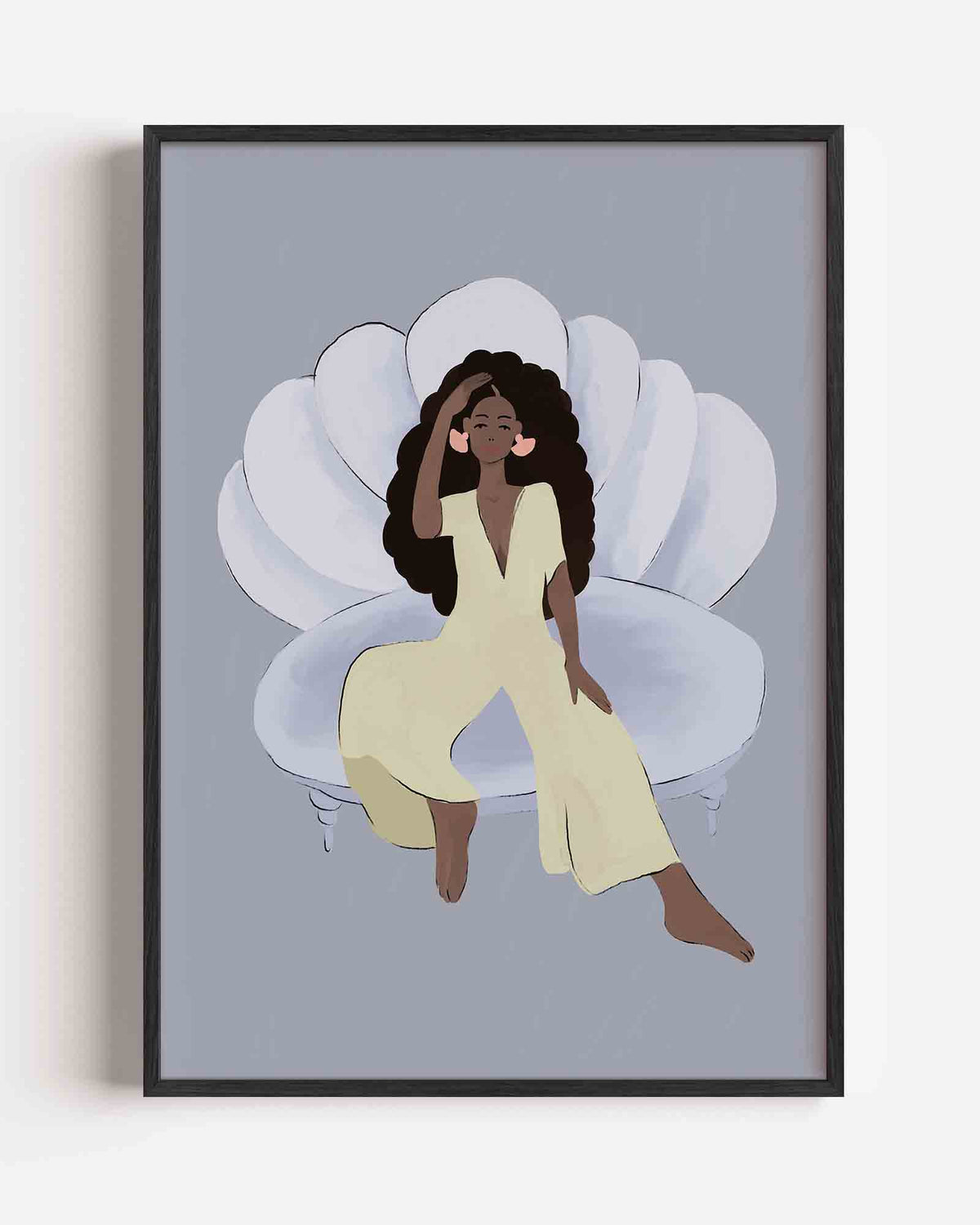 Vrouw op schelp – hedendaagse illustratie portret poster als wanddecoratie