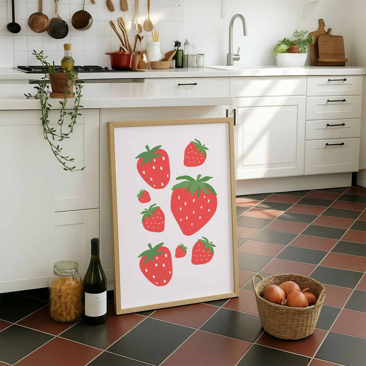 Zomerse Aardbeiensensatie – staande muurposter voor keuken of eethoek